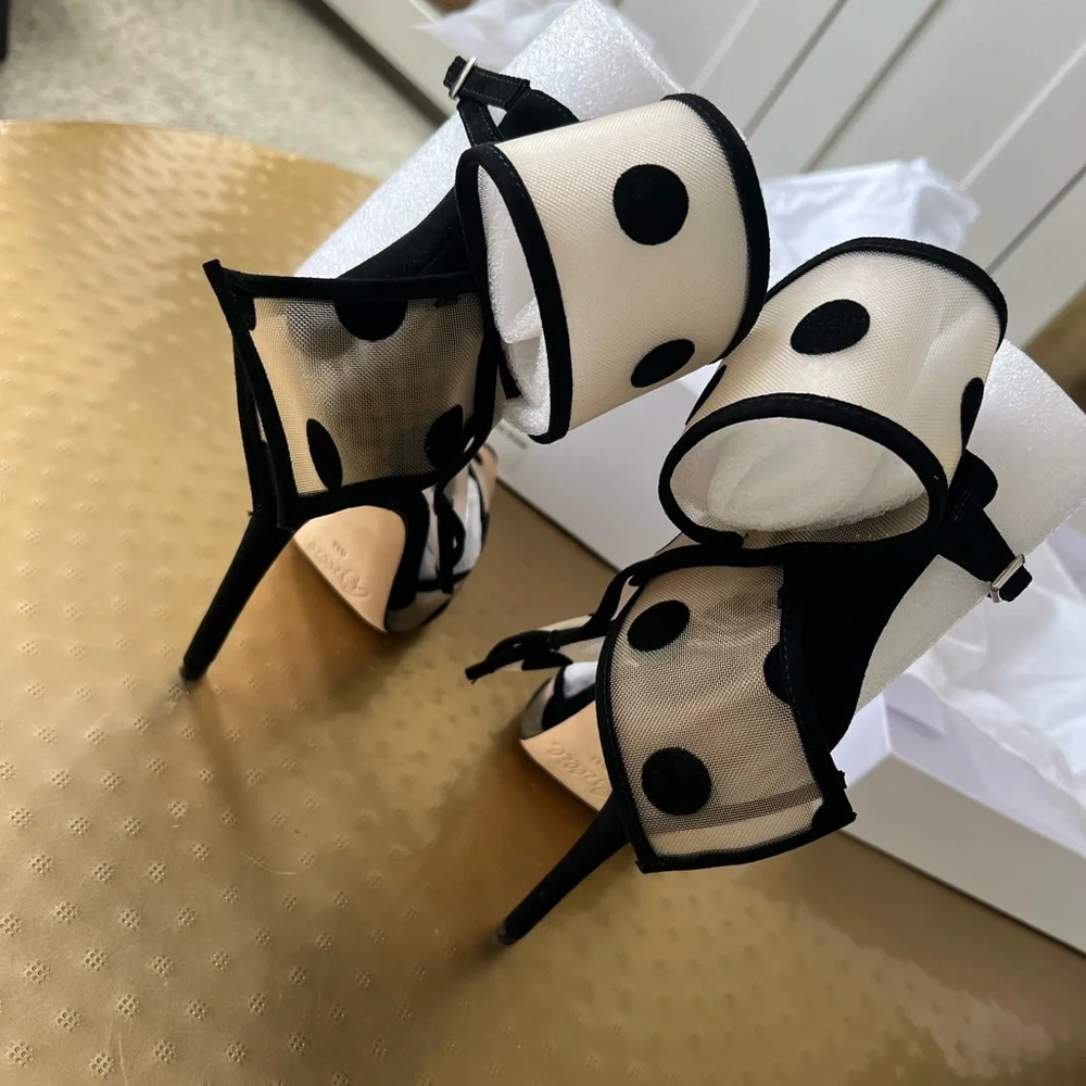 Aminah Abdul Jillil Bow Pump Black Polka Dot Mesh Suede - Picture 6 of 13